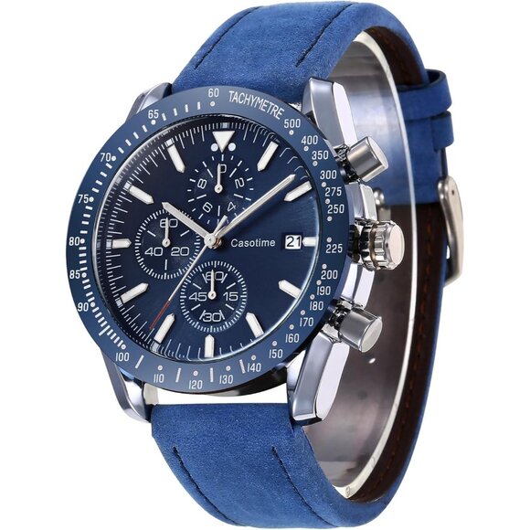 ⚡Men Leather Watches Chronograph Analog Quartz Date Wrist Watch Casual Fashion - Picture 1 of 7